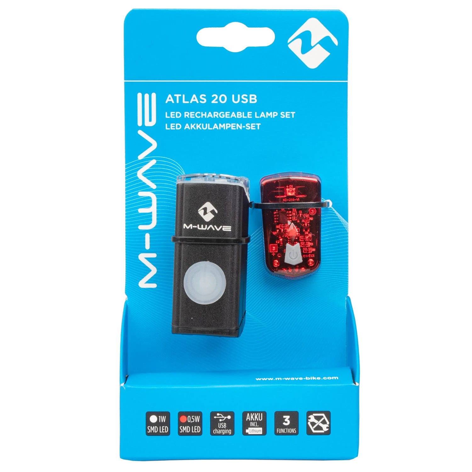 Set D'éclairages Vélo Avant Et Arrière à LED Rechargeables USB Atlas 20 M-Wave 6 Set D'éclairages Vélo Avant Et Arrière à LED Rechargeables USB Atlas 20 M-Wave – Image 4